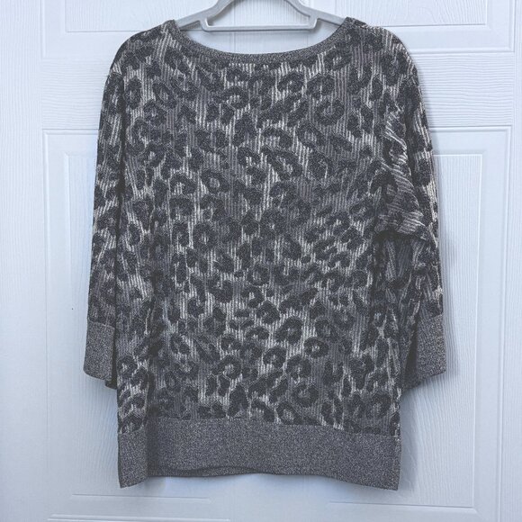 St. John Metallic Thread Leopard Print Black/Brown Knit Sweater Size M - Picture 2 of 3